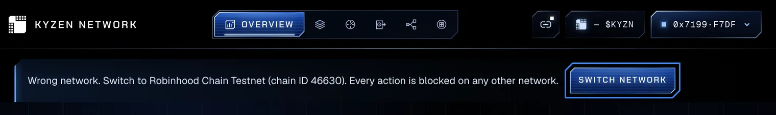 The Wrong network banner under the top bar, with the Switch network button outlined; the balance reads a dash while the wallet is on another network.